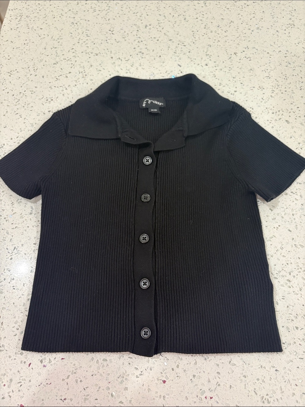 Art Class Girls' Black Ribbed Button-Front Polo Top size med